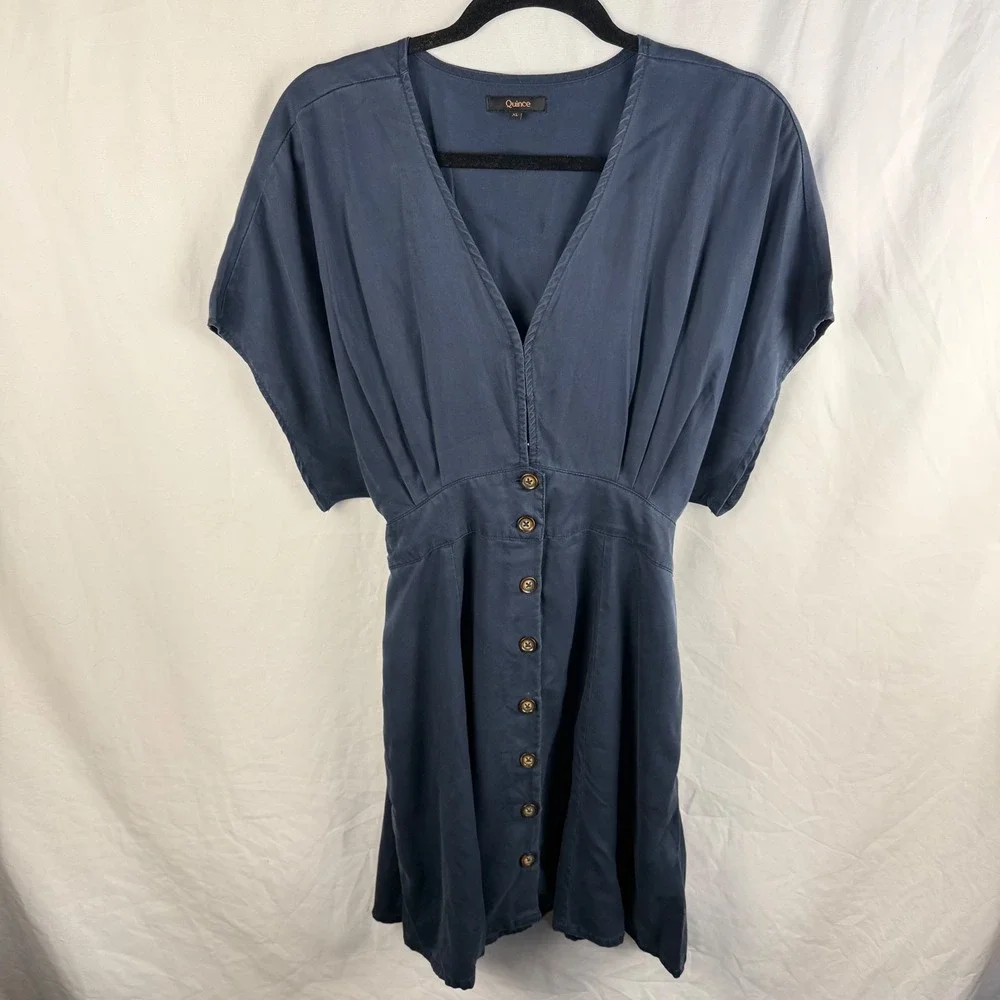 Quince Vintage Wash Button Front A-Line Mini Dress XL Pockets Casual Summer - Picture 3 of 10
